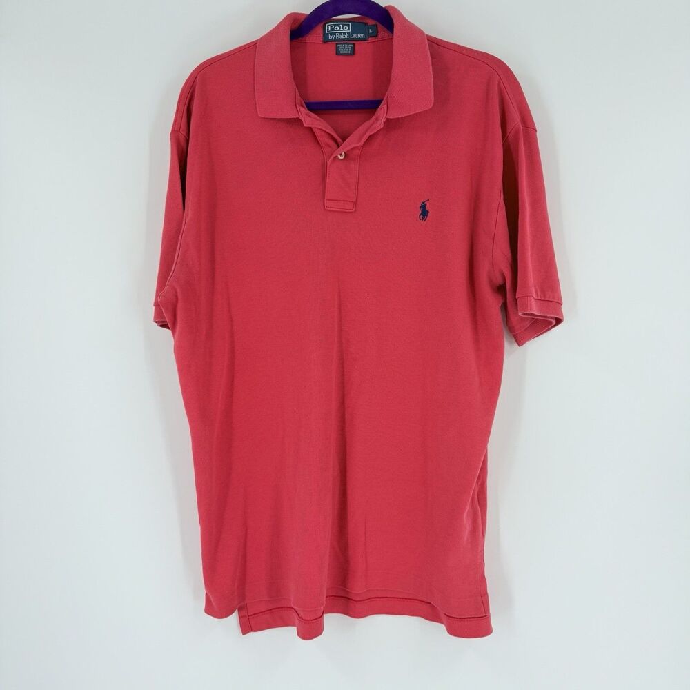 Ralph Lauren Polo Shirt Mens Size L Red Pony Classic Fit Short Sleeve Cotton